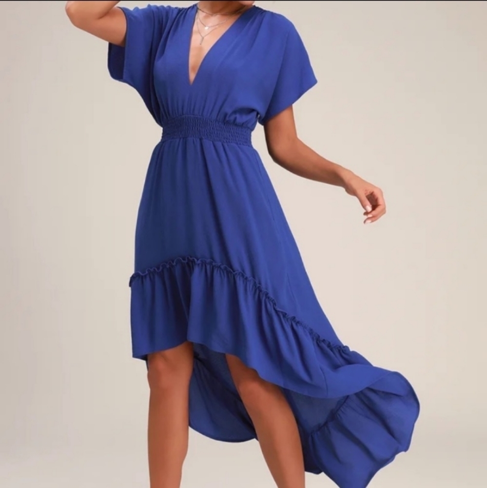 Lulu's Royal Blue High-Low Ruffle Dress